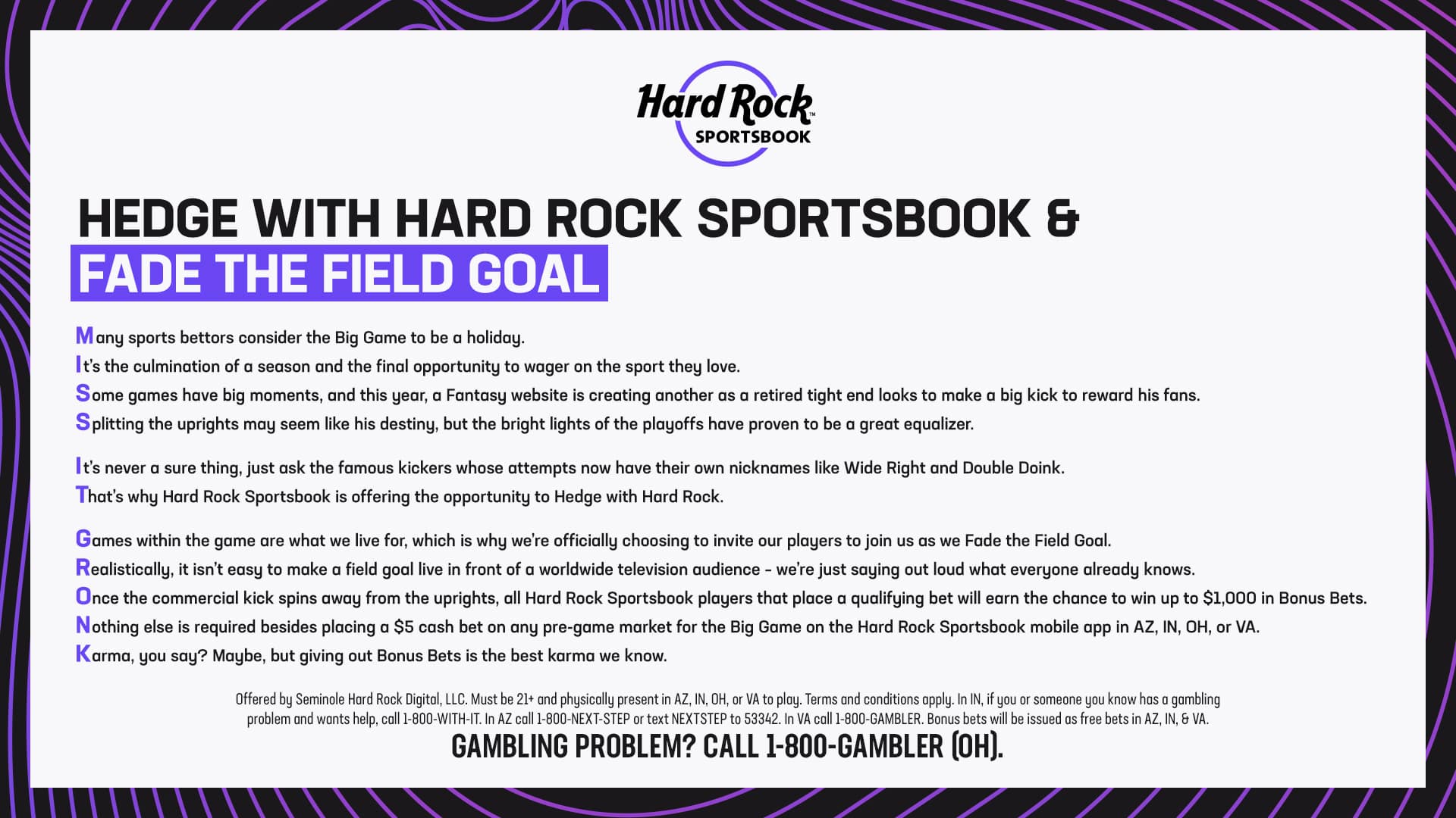 Hedge with Hard Rock Sportsbook for the Big Game, Fade the Field Goal