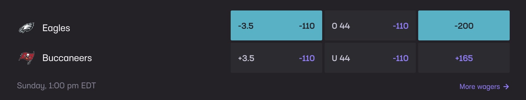 Screenshot of a favorite on both the spread and the moneyline at Hard Rock Bet Sportsbook