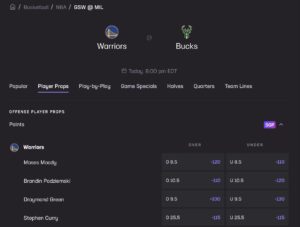 NBA player props for Warriors at Bucks