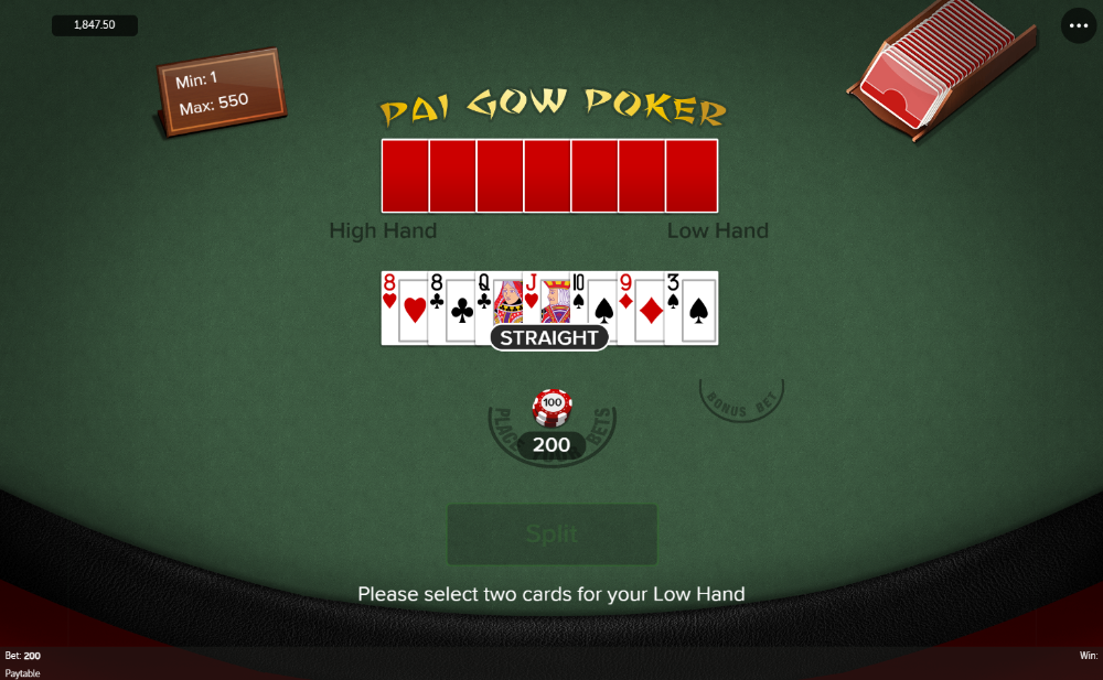 Pai Gow Poker Dealt Straight