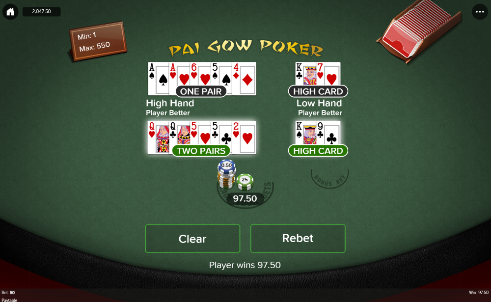 Pai Gow Poker Win
