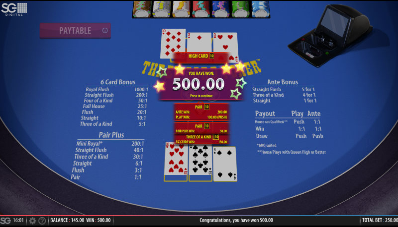 three card poker win