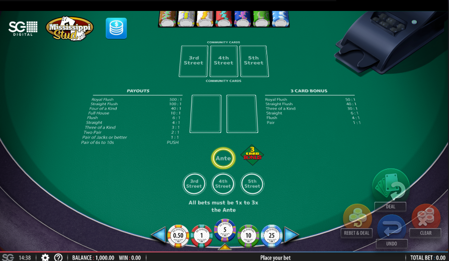 Mississippi Stud Table