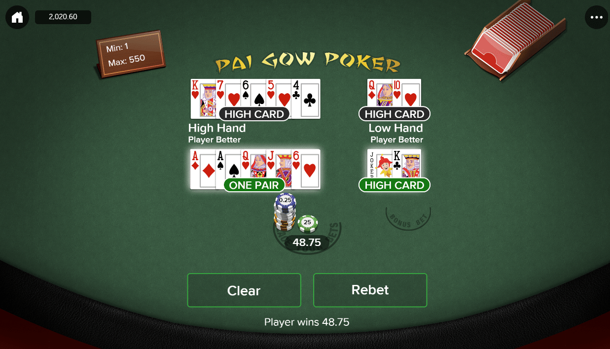 Pai Gow Poker - Player win 48.75