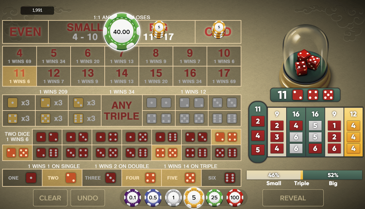 Sic Bo - $40 win on big odd