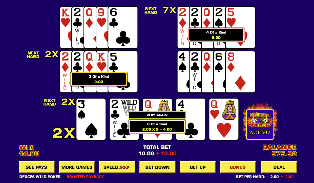 Ultimate X Five Play Poker - Deuces Wild - Win