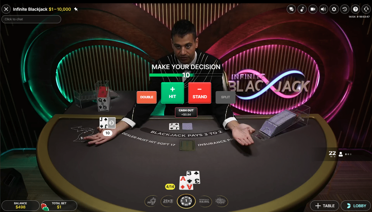 Hit or stand in Live Dealer Infinite Blackjack