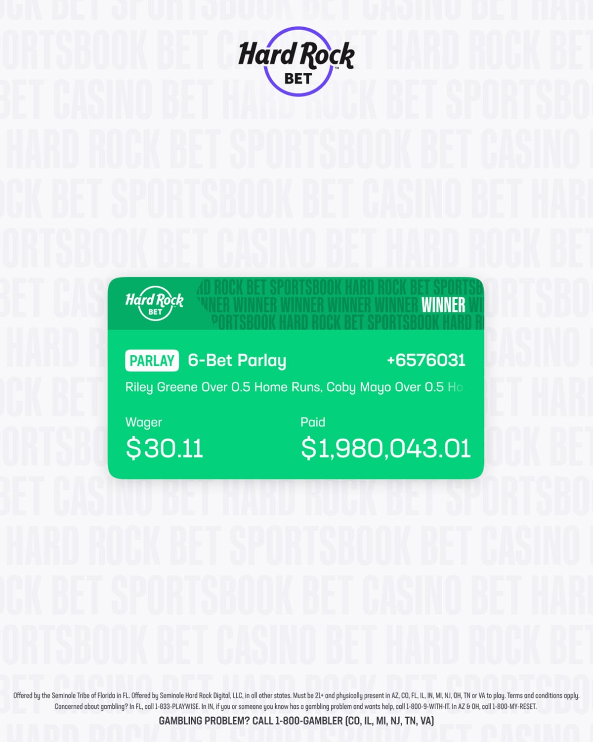 2 million home run parlay hard rock bet