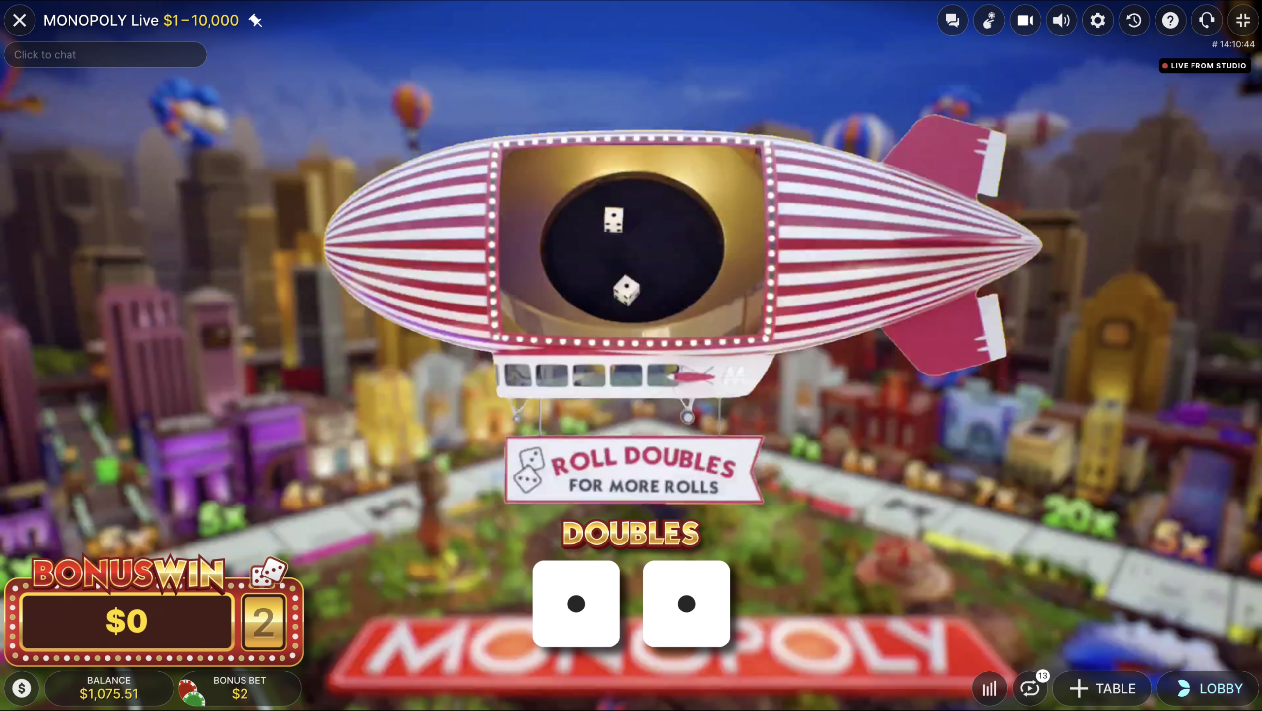 Monopoly Live - Roll doubles for more rolls