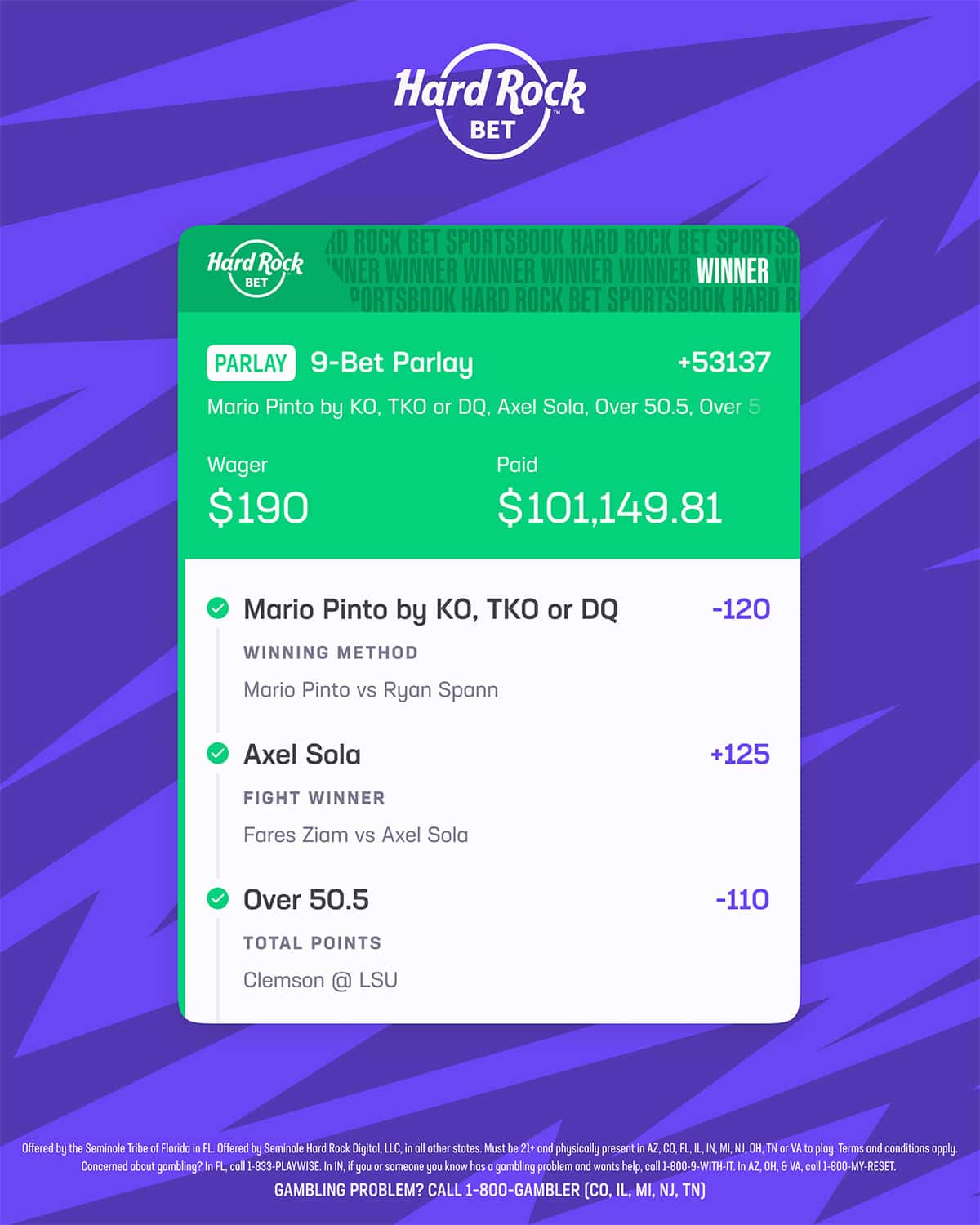 $190 parlay nets $100K on hard rock bet sportsbook