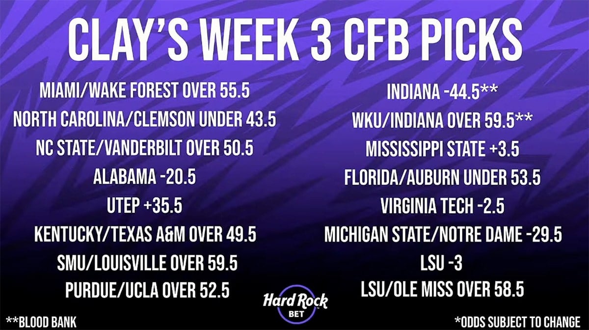 Clay Travis Week 3 College Football Picks 2026
