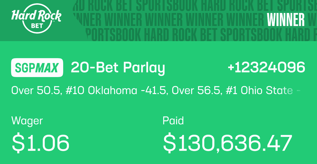 $1.06 into $133K on hard rock bet sportsbook